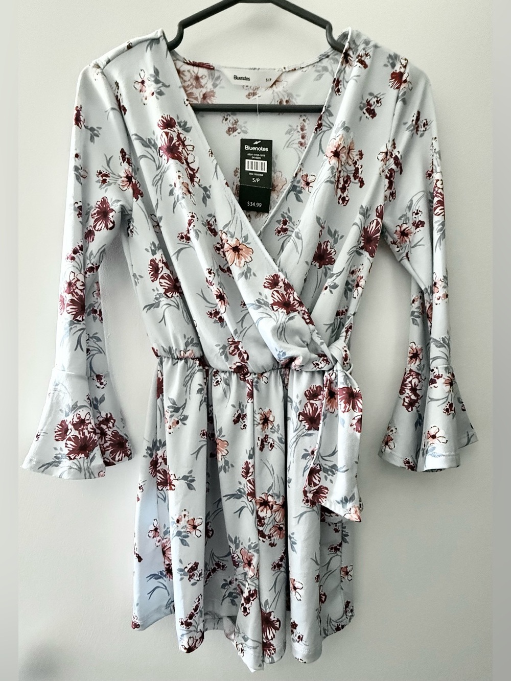 Bluenotes Light Blue Floral Dress with Coral and Red Accents